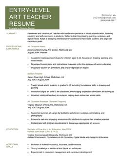 Entry level art teacher resume example and template