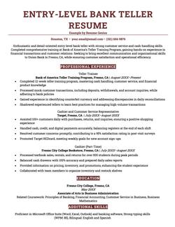 Entry-level Bank-Teller Resume example and template