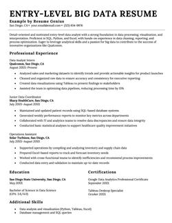 Example of an entry level big data resume