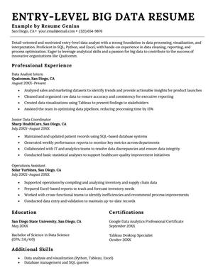 Example of an entry level big data resume