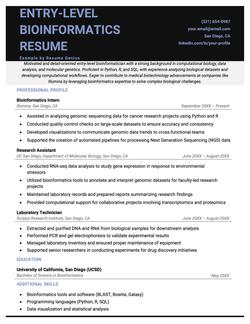 Example of an entry level bioinformatics resume