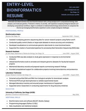 Example of an entry level bioinformatics resume