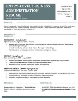 Example of an entry-level business administration resume