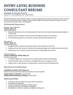 Example of an entry level business consultant resume