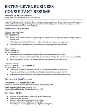 Example of an entry level business consultant resume