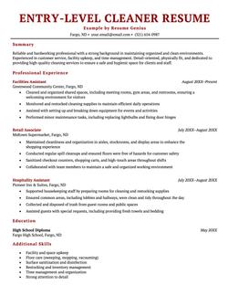 Example of a cleaner resume without experience