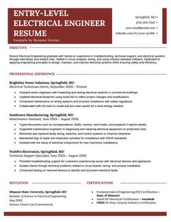 An example of a resume for an entry-level electrical engineer position.
