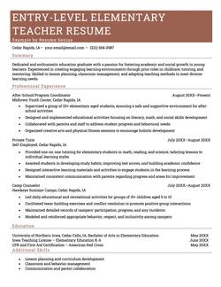 An example of a resume for an elementary school teacher with no experience.