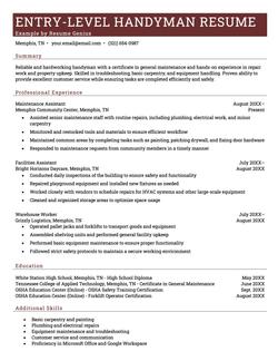 Entry-level // associate handyman resume example and template