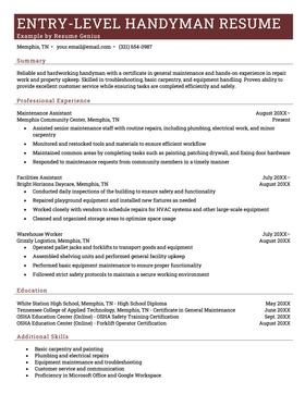 Entry-level // associate handyman resume example and template