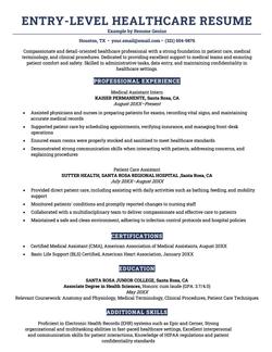 Entry-level healthcare resume example and template