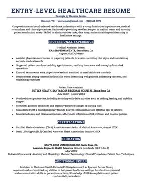 Entry-level healthcare resume example and template
