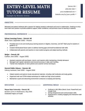 An example resume for an entry-level math tutor