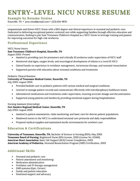 An example entry-level NICU nurse resume