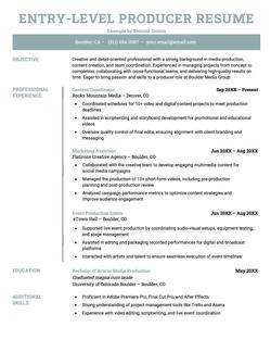 An entry-level producer resume example.