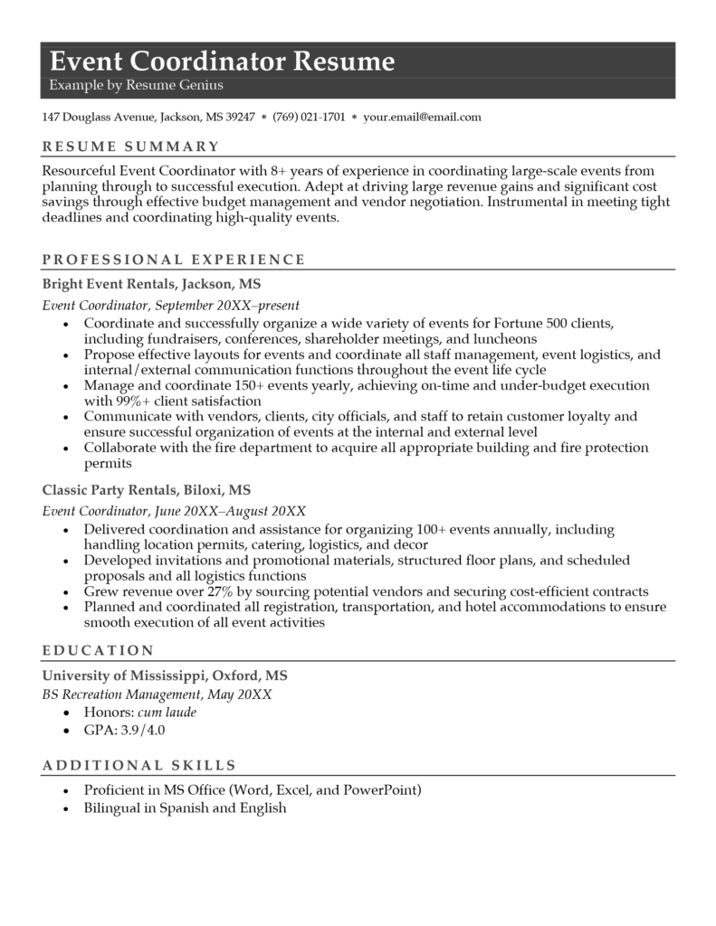 resume skills examples coordinator