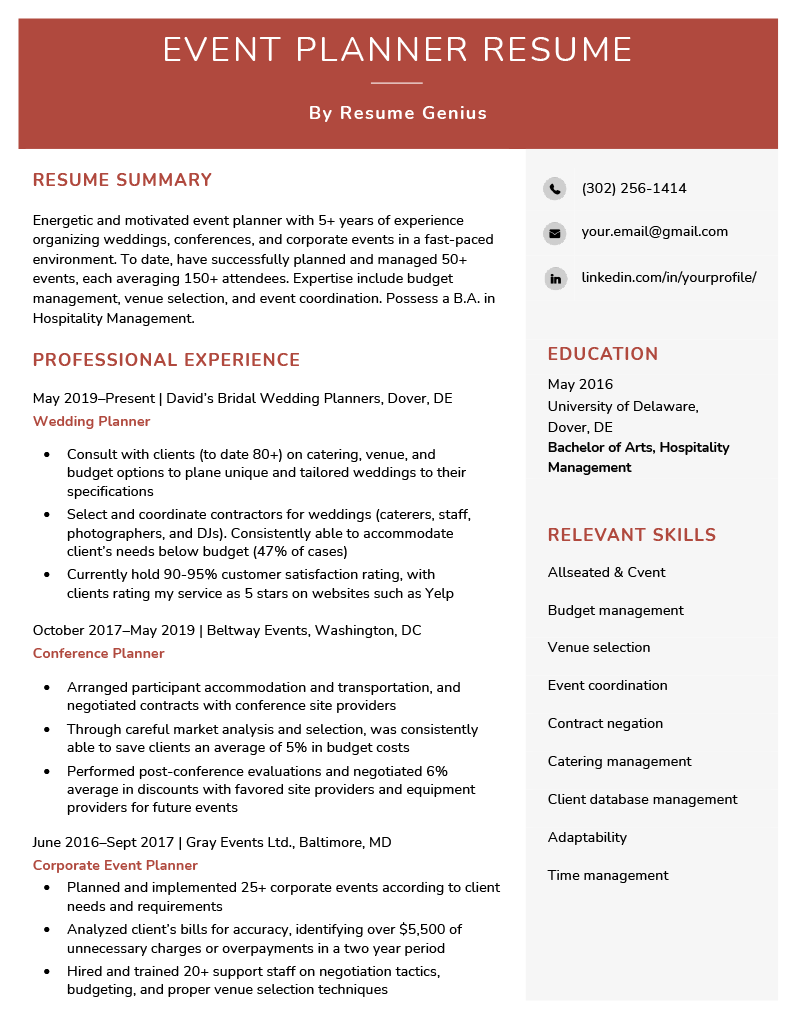 An example of an event planner resume