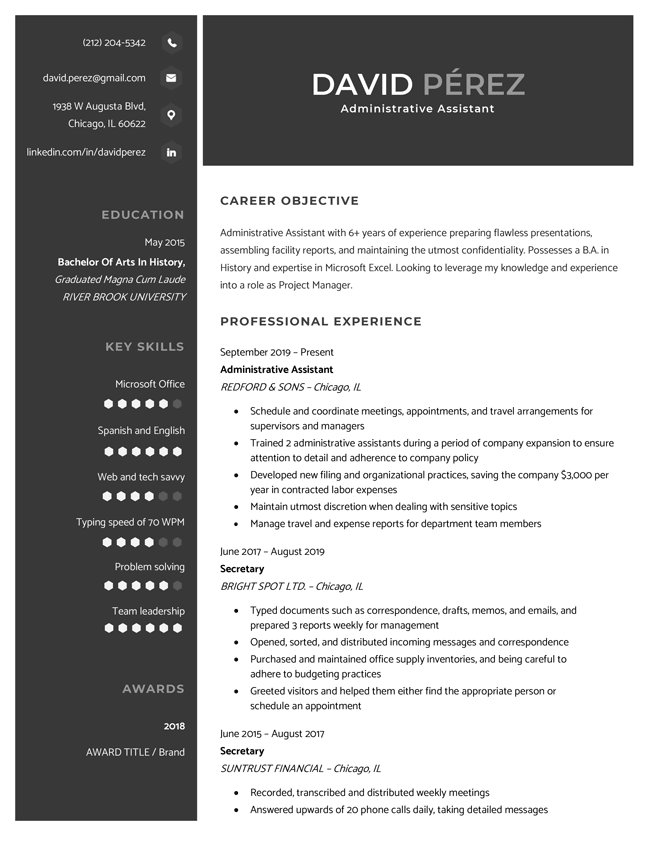 Everest resume template in black
