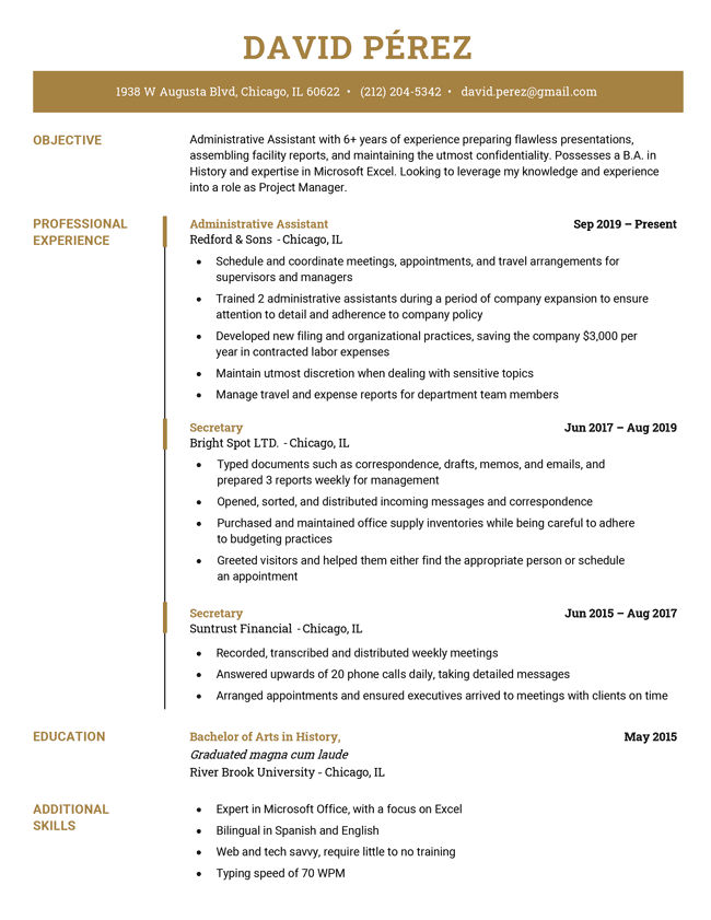 An example of the Executive resume template