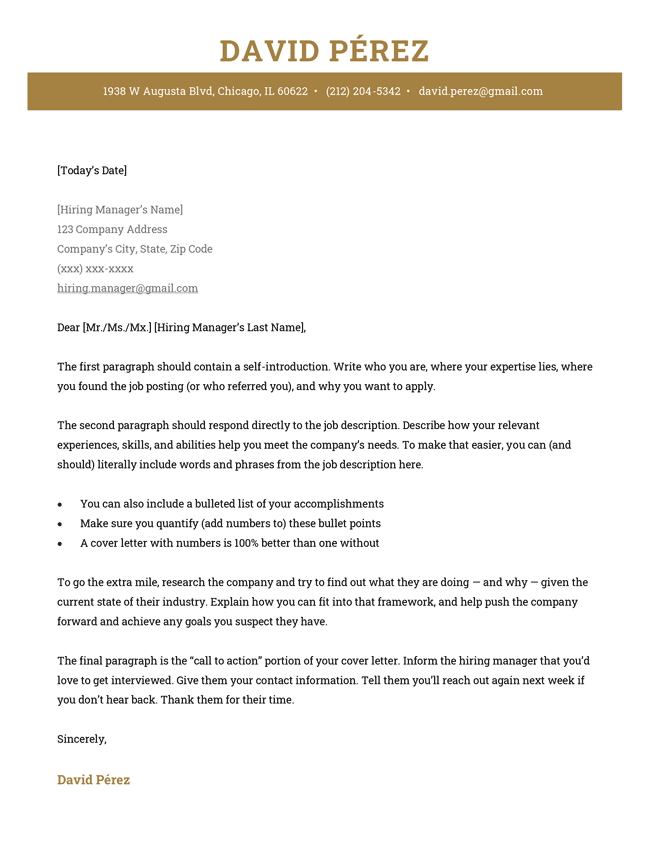 Executive Cover Letter Template, gold color