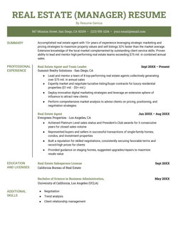 An example of an experienced real estate agent resume.