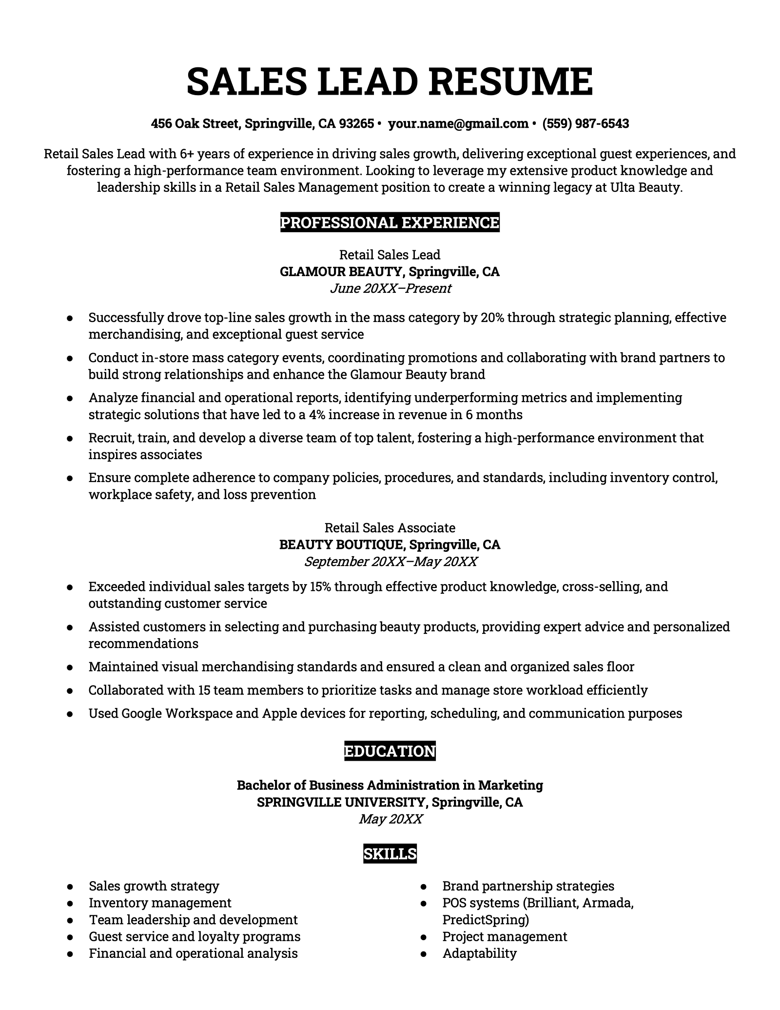 retail customer service associate resume