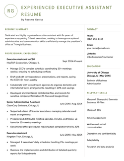 a strong example of an experienced executive assistant resume.