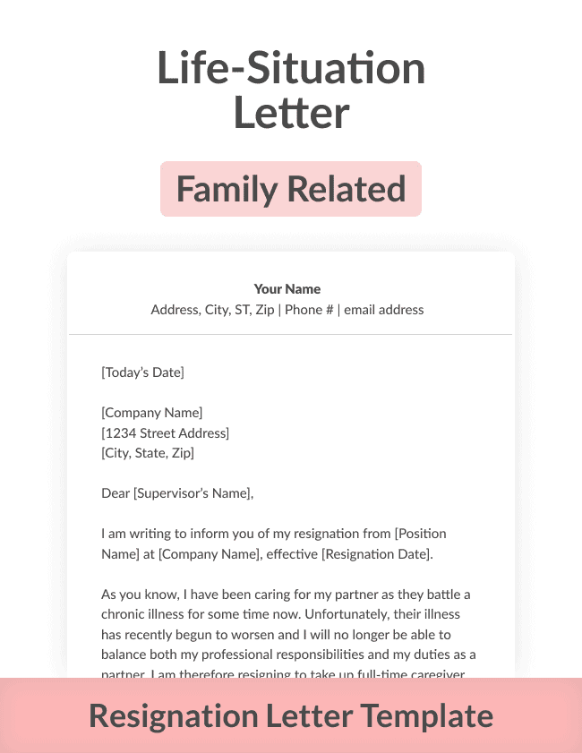A family-related resignation letter template