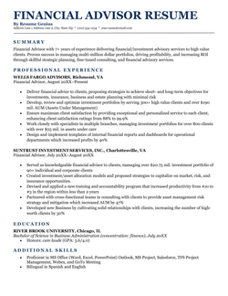 A financial advisor resume example