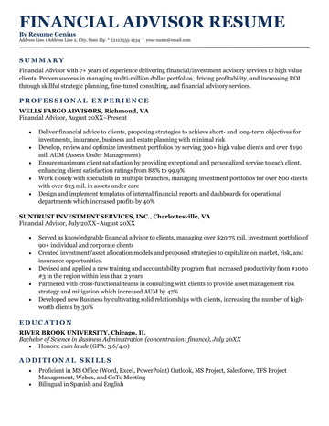 Entry Level Financial Analyst Resume - Free Sample