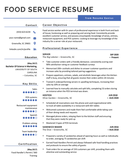 Example of a food service resume.