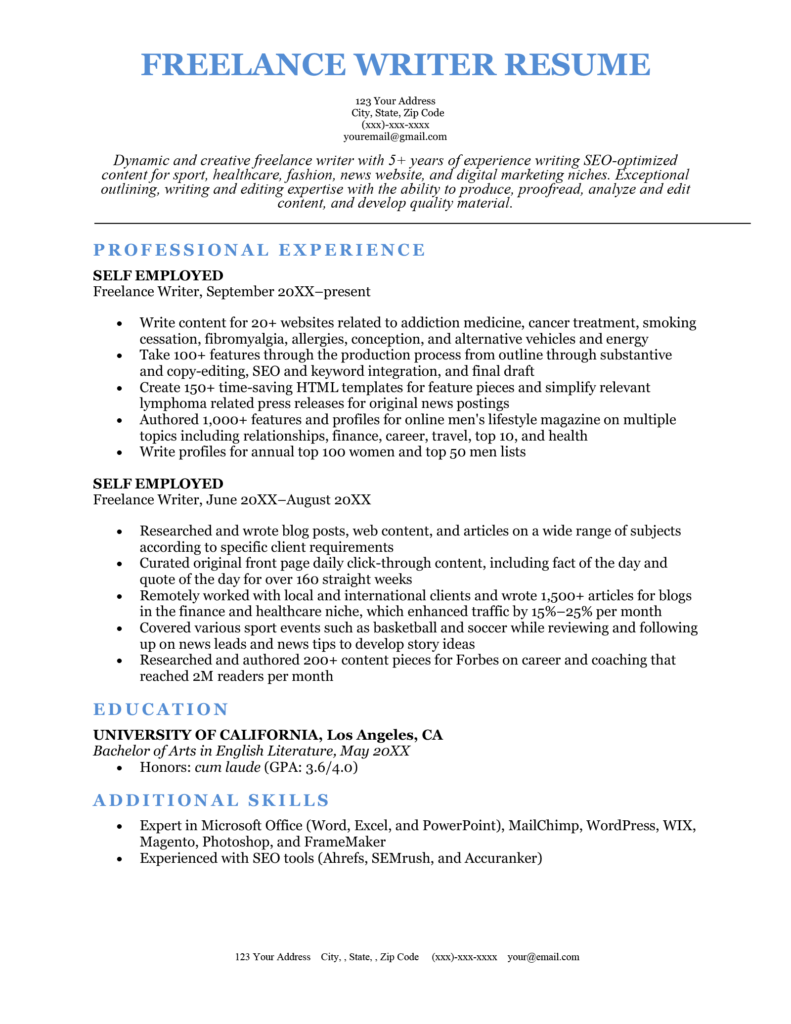 a resume writing job