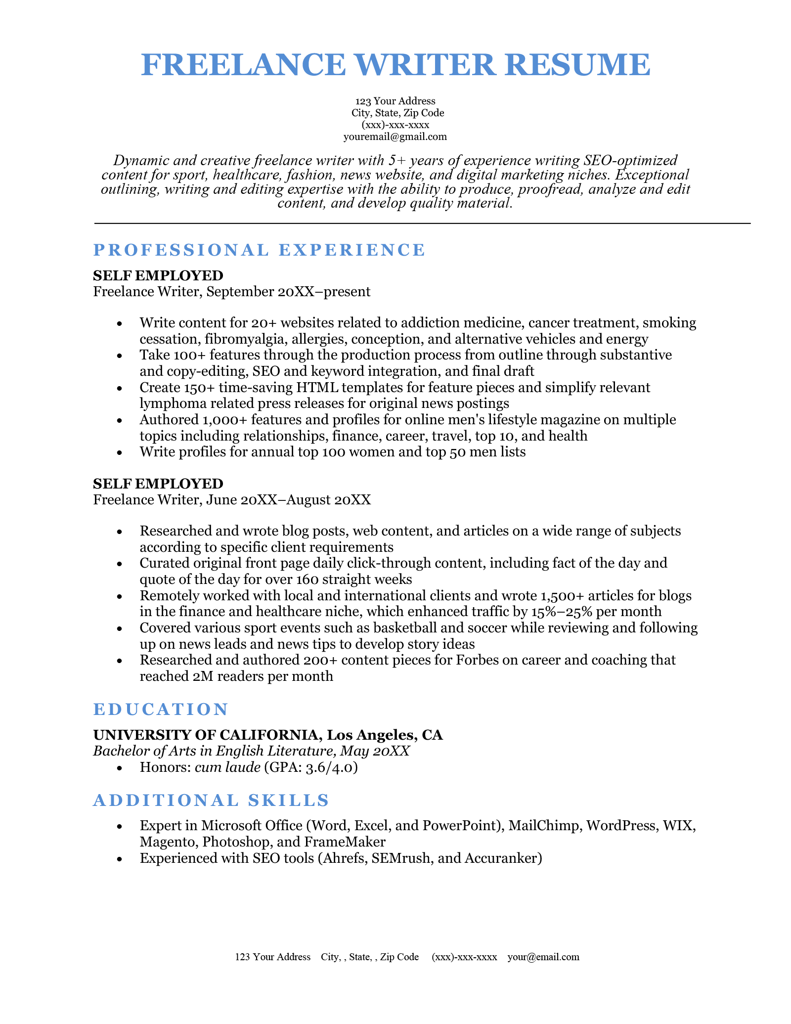 Freelance Writer Resume Sample How To Write Resume Genius