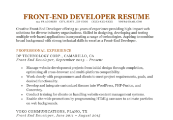 A front-end developer resume example