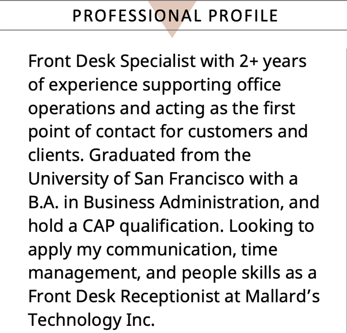 A front desk resume objective