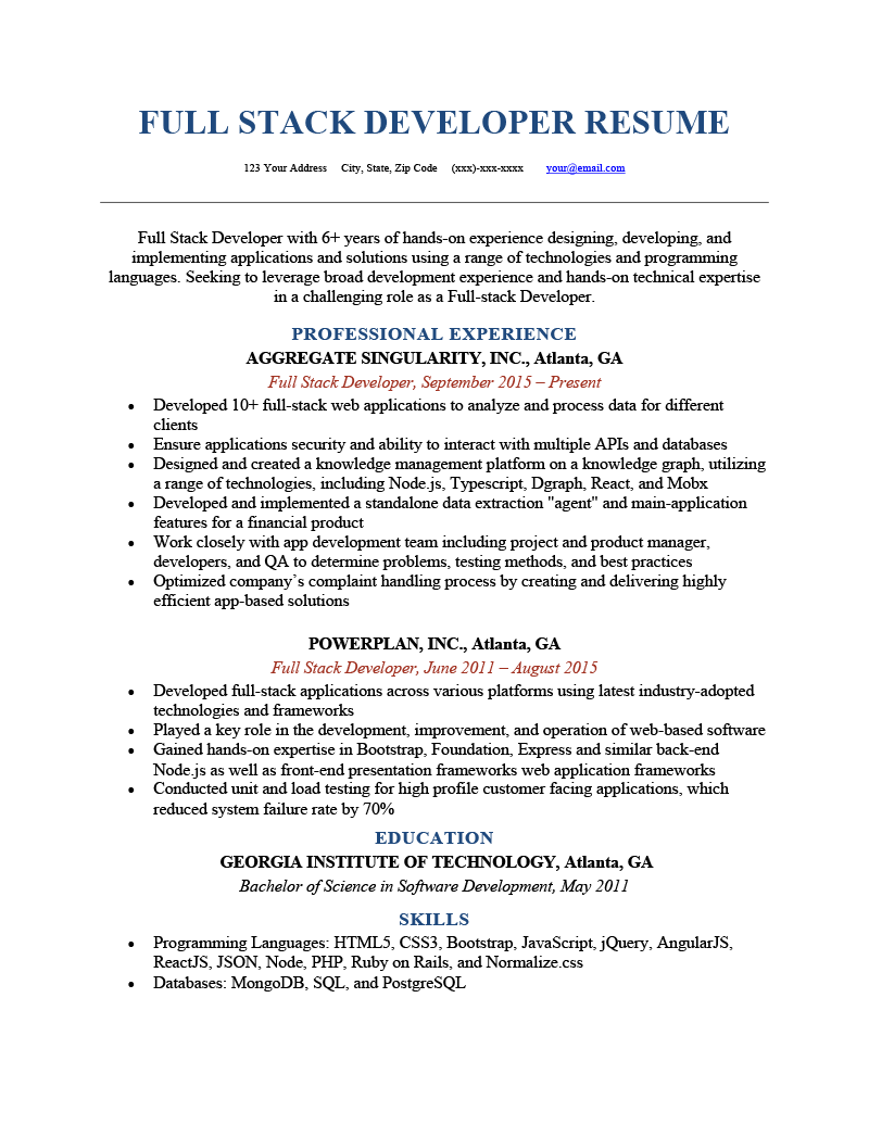 Full Stack Developer Resume Example Writing Tips