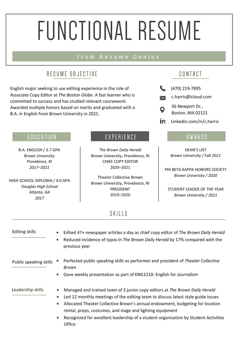 Functional resume for first job