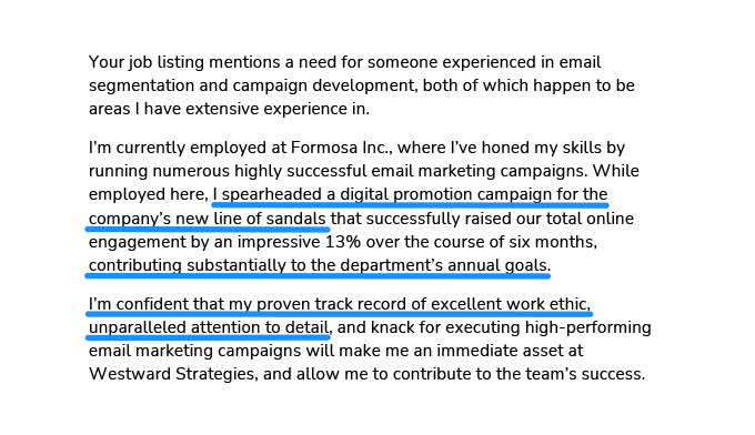 An example of highlighted soft skills on a general cover letter