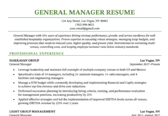 General Manager Resume Sample