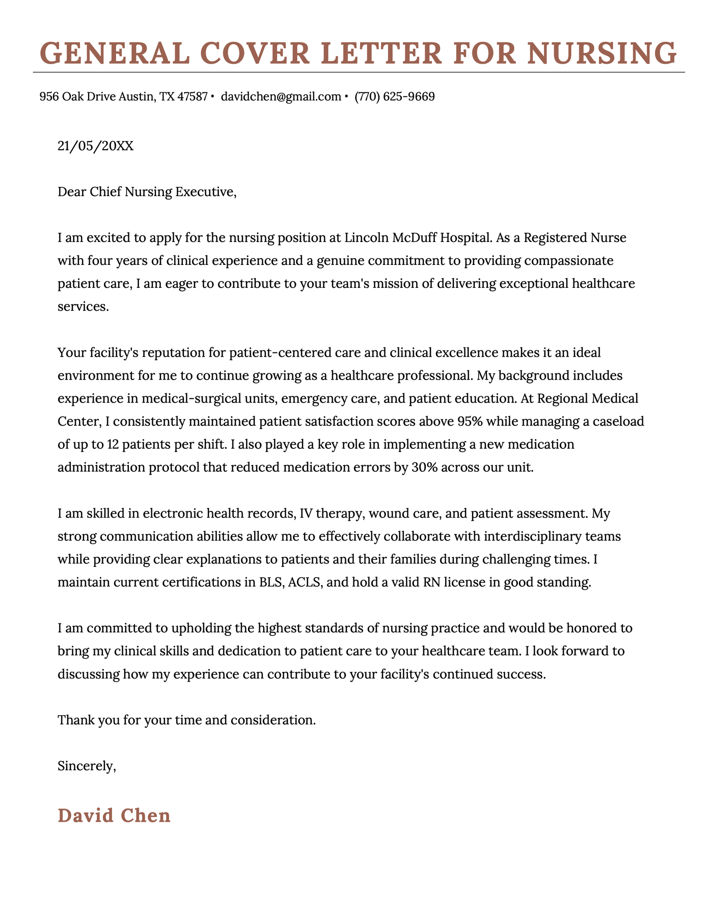 A good example of a generic cover letter for work in nursing and healthcare.