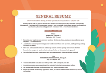 A general resume example with a colorful background and decorative leaves