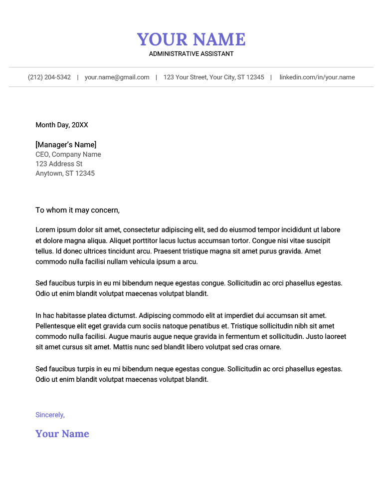The Canvas cover letter template for Google Docs