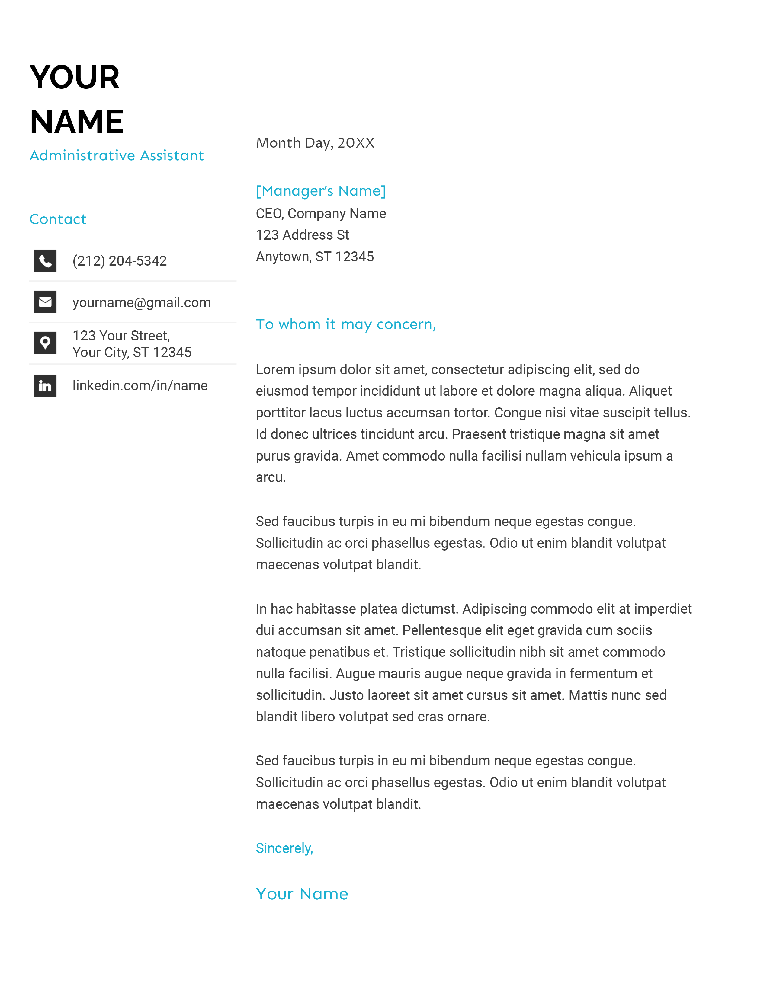 An example of the Cascade Google Docs cover letter template