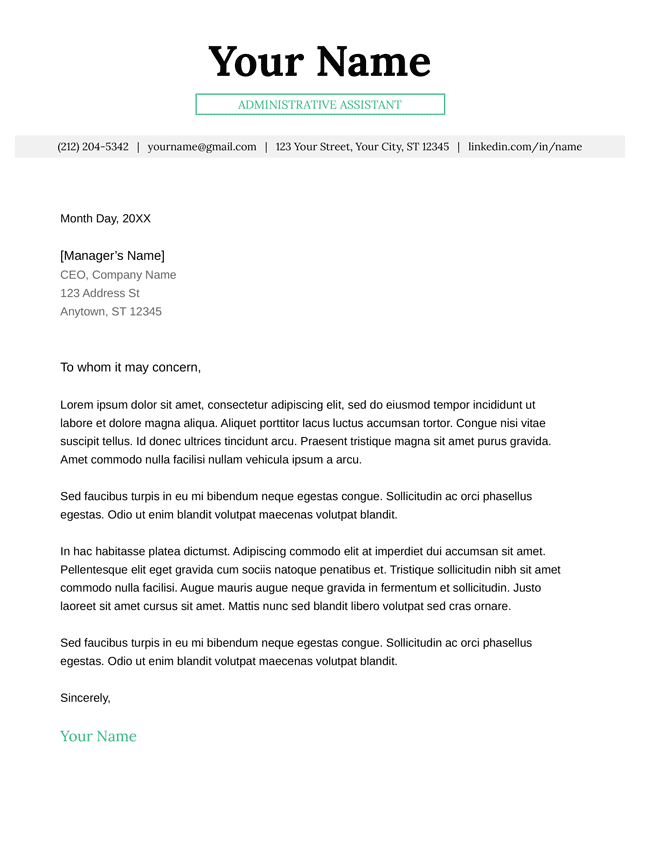 An example of the "Online" Google Docs cover letter template