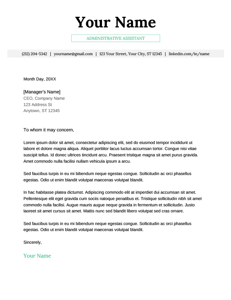 An example of the Online cover letter template for Google Docs