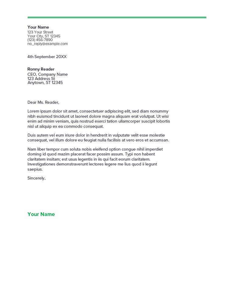 An example of the "Spearmint" cover letter template from Google Docs
