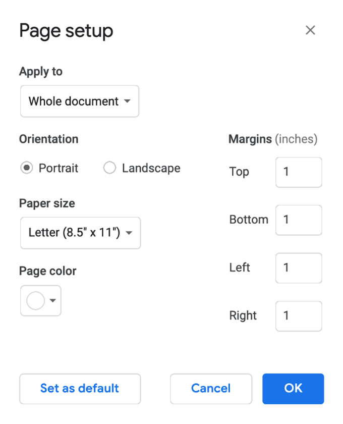 Setting resume margins in Google Docs