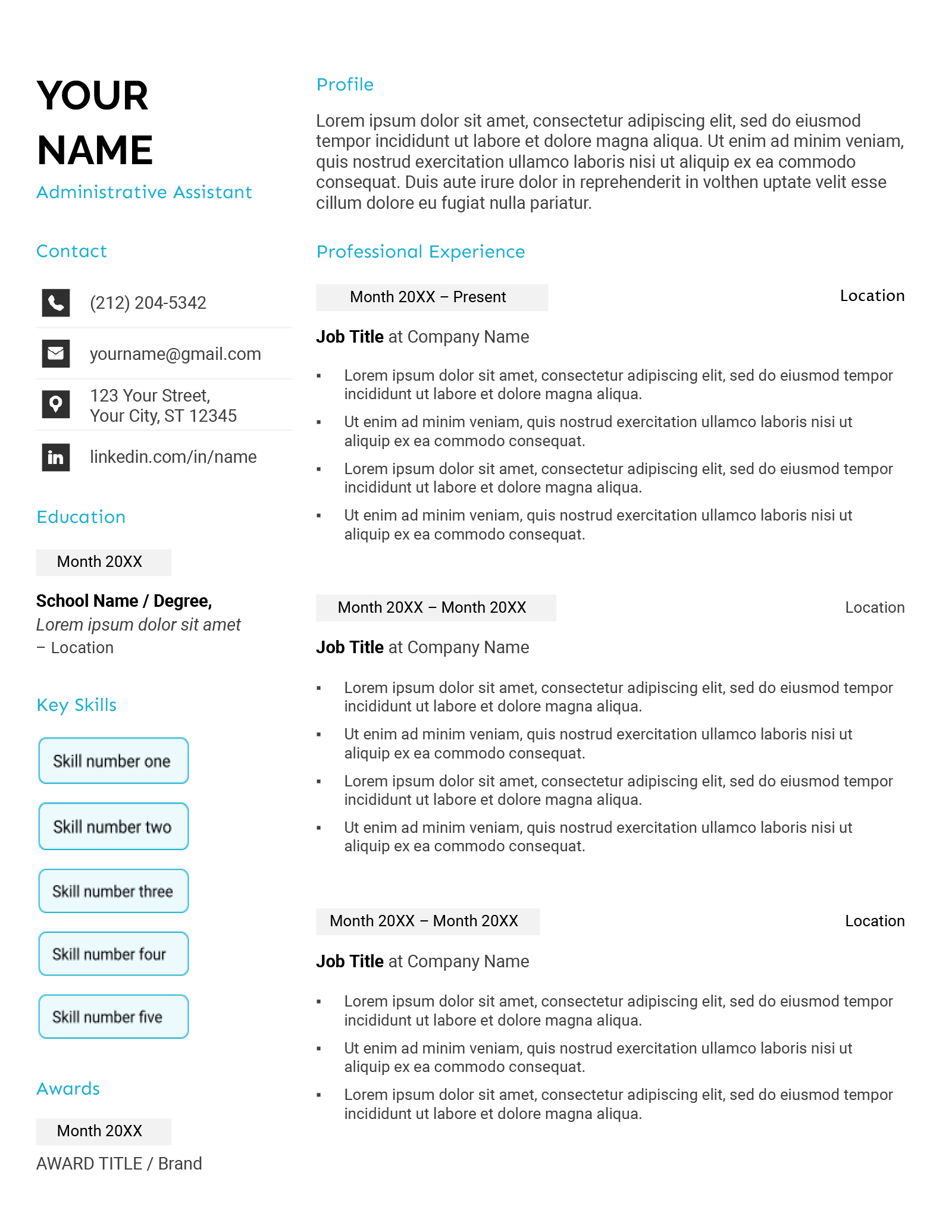 The "Cascade" resume template for Google Docs