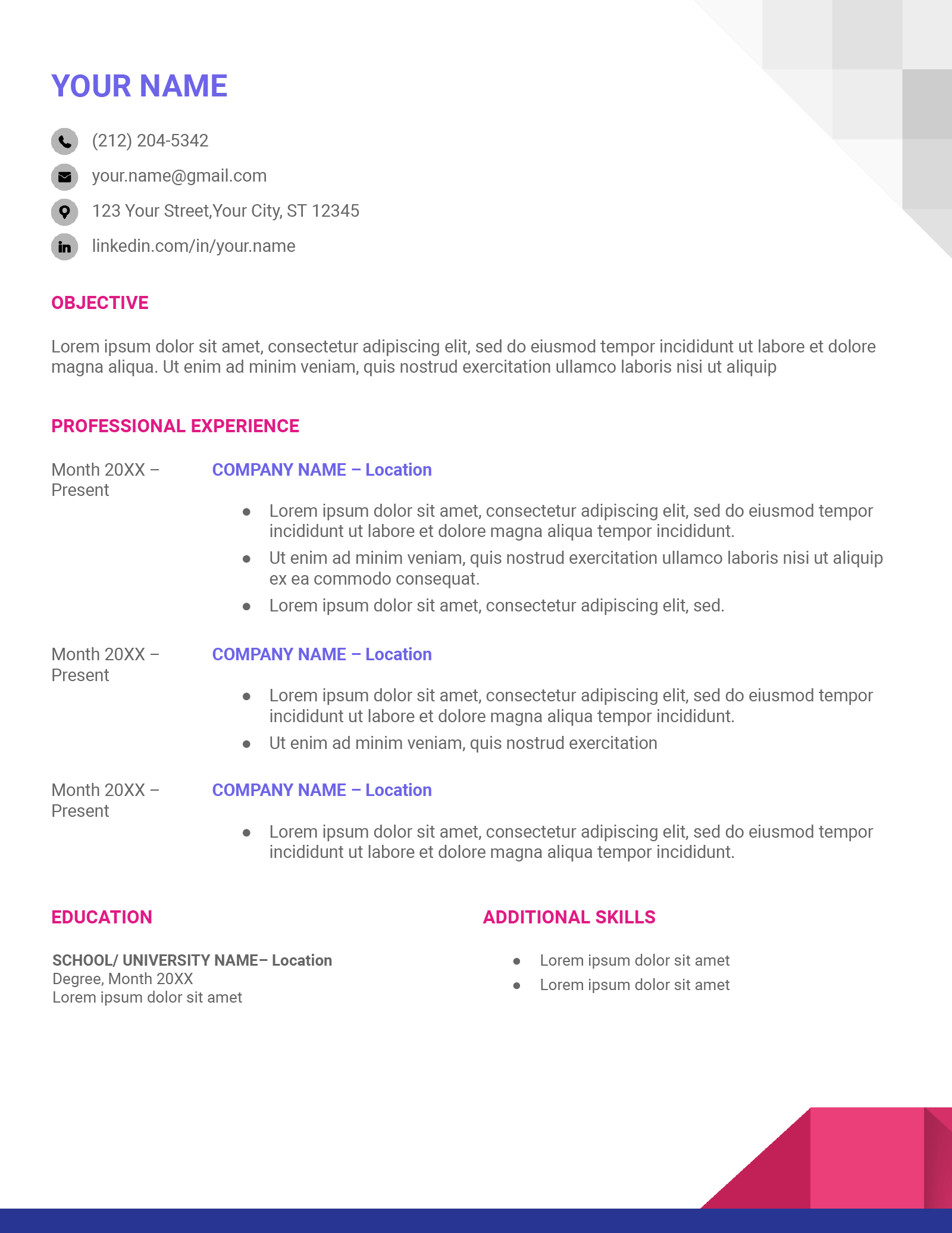 The &quot;Geometric&quot; Google Docs resume template