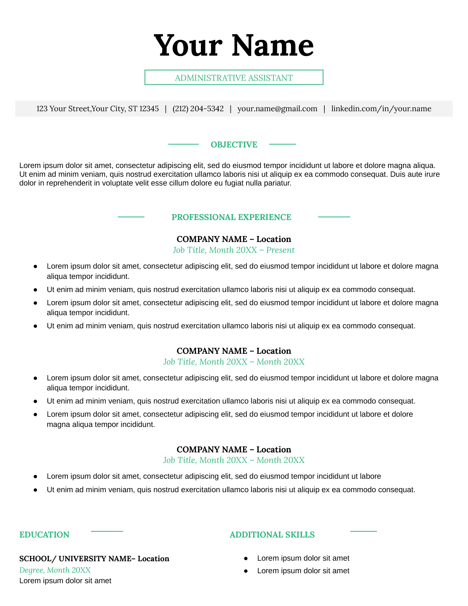 An example of the "Online" resume template in Google Docs